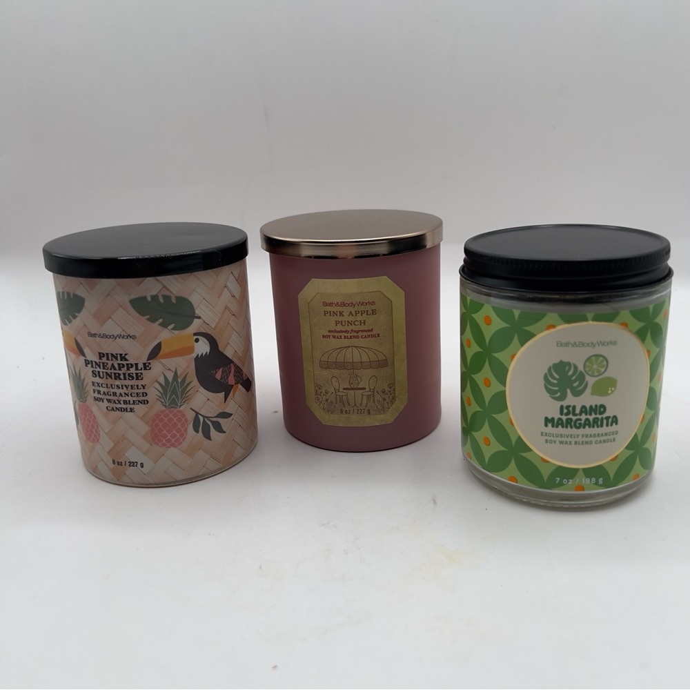 Bath & Body Works Candle 3 Pink Apple Punch Margarita Pineapple 8oz New